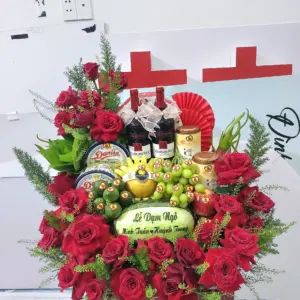 Sét mâm dạm tone đỏ kèm hoa